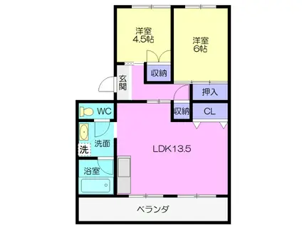 CASAアペルタ I(2LDK/3階)の間取り写真