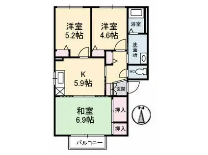 コーポ中的場II(3K/1階)の間取り写真