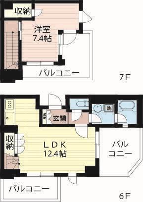 エスティメゾン北新宿(1LDK/6階)の間取り写真