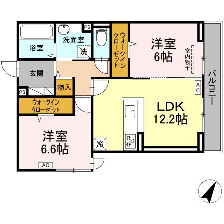 ヴィオルーチェ B棟(2LDK/3階)の間取り写真