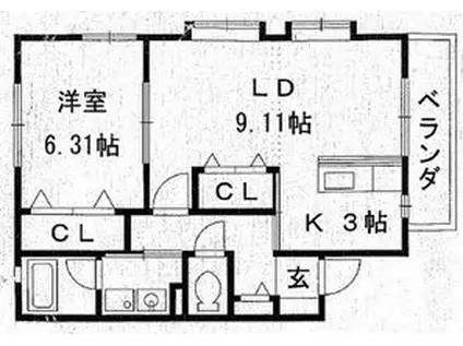 グレイスライフ高畑(1LDK/1階)の間取り写真