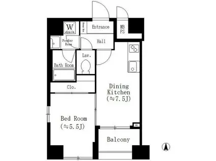 オークテラス(1DK/7階)の間取り写真