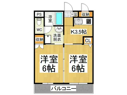 プロスパー石芝(2K/2階)の間取り写真