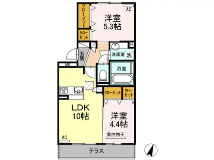 ハイムセラ菊陽 A(2LDK/1階)の間取り写真
