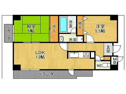 メルベーユ西宮Ⅱ(2LDK/6階)の間取り写真