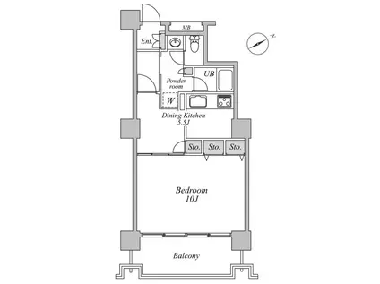 六本木ビュータワー(1DK/10階)の間取り写真