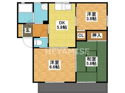 ディアスドミール E棟(3DK/2階)の間取り写真