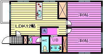 シェ アザレ(2LDK/2階)の間取り写真