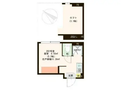 キャラット小岩(ワンルーム/2階)の間取り写真