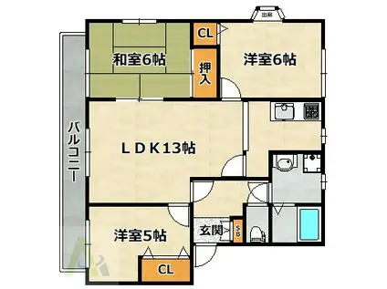 ユートピア20 B棟(3LDK/1階)の間取り写真