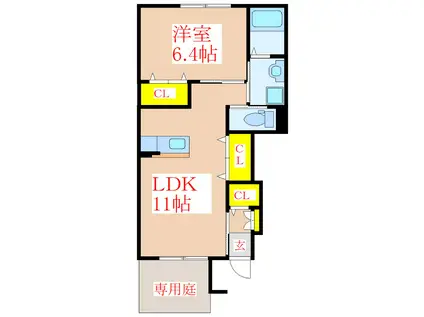 ラシードレーヴ(1LDK/1階)の間取り写真