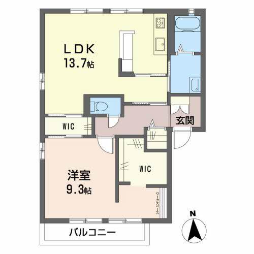 フレグランス上尾C棟 1LDKL(1LDK/1階)の間取り写真