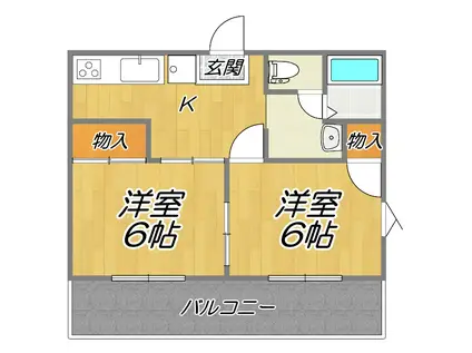 京阪本線牧野駅 4分 陽当たり抜群 (2DK/1階)の間取り写真