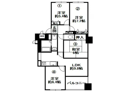 三田カルチャータウン・リフォレJ棟604(4LDK/6階)の間取り写真