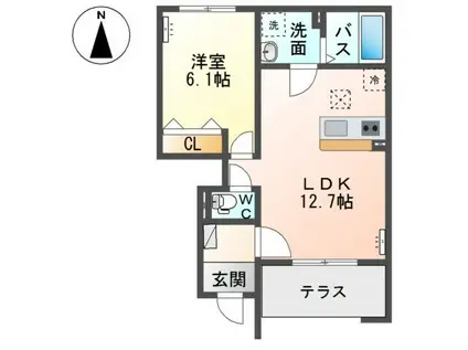 シェルブール(1LDK/1階)の間取り写真