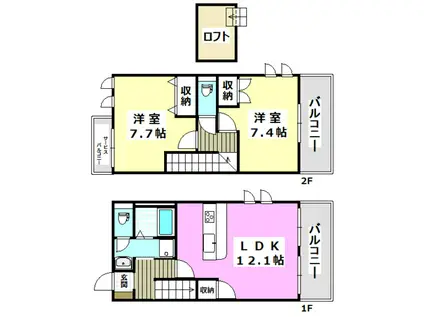 グランドゥール II(2LDK/1階)の間取り写真
