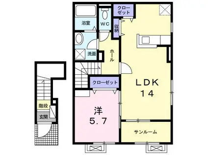 フルール喜連(1LDK/2階)の間取り写真