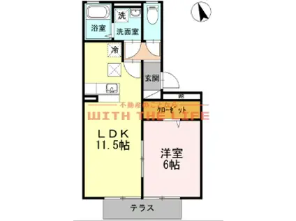 ＪＲ久大本線 久留米高校前駅 徒歩15分 3階建 築20年(1LDK/1階)の間取り写真