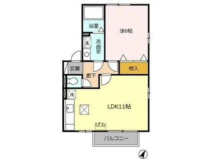 オークヒルズ壱/弐/参番館(1LDK/1階)の間取り写真