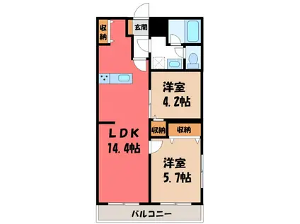 セントラルステージ(2LDK/2階)の間取り写真