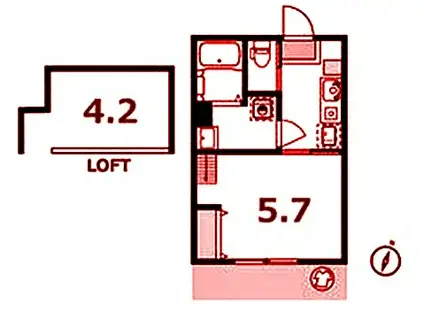 シュガール御所山ONE(1K/2階)の間取り写真