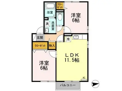 イーストヒルズ AB(2LDK/2階)の間取り写真