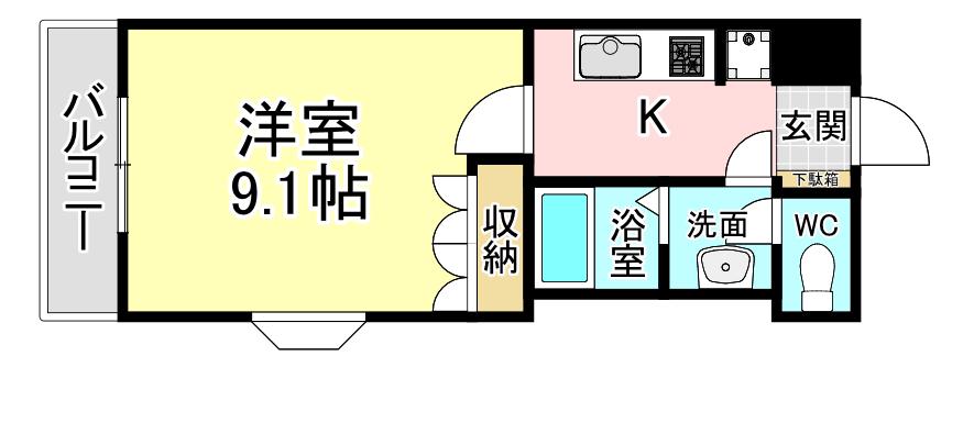 アムールハイツおおば(1K/2階)の間取り写真