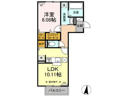ヒルズ萩山(1LDK/1階)の間取り写真