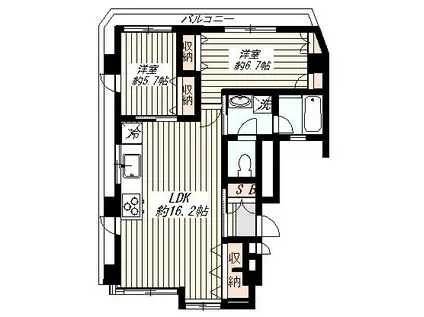 早稲田武蔵野ビル(2LDK/5階)の間取り写真