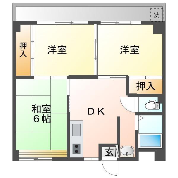 ヒルズハイツダイワ(3DK/2階)の間取り写真