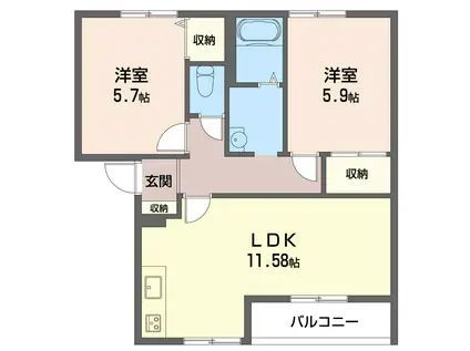 タウンヒル松葉A棟(2LDK/1階)の間取り写真