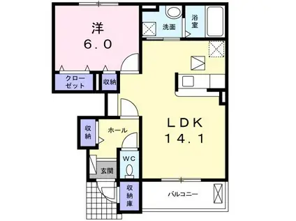 エクシード藤方 B(1LDK/1階)の間取り写真