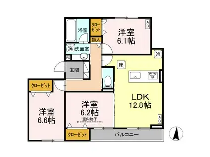 セレスティア本荘中ノ町B(3LDK/2階)の間取り写真