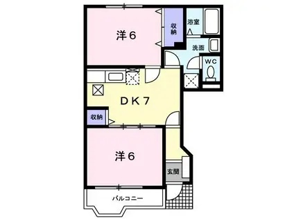 フルール・ド・シャルダンA(2DK/1階)の間取り写真