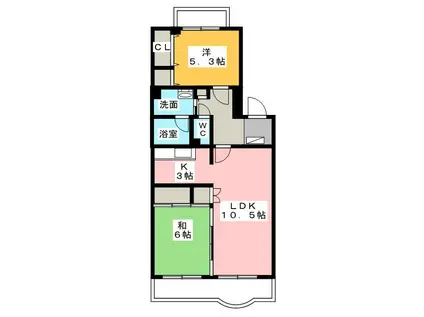 フィール野川B(2LDK/3階)の間取り写真