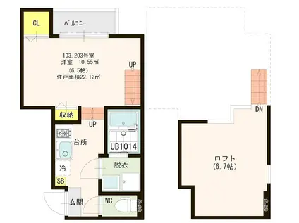 ハーモニーテラス唐原IV(1K/1階)の間取り写真