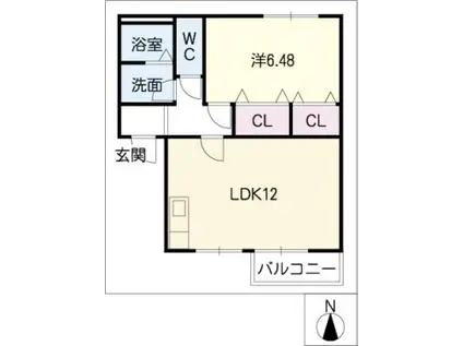 ベルメゾン海老山A.B棟(1LDK/2階)の間取り写真