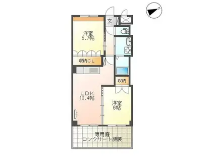 スローハンド壱番館(2LDK/2階)の間取り写真