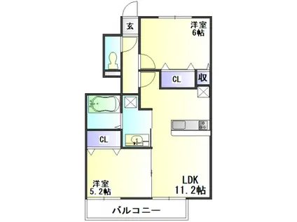 ボヌールメゾン(2LDK/1階)の間取り写真