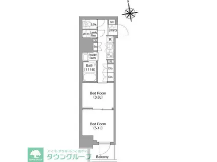 コンフォリア・リヴ北新宿(2K/9階)の間取り写真