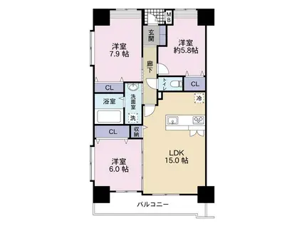 フォーストリングス 竪町(3LDK/12階)の間取り写真