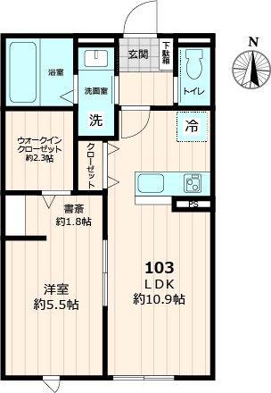 THE OASIS(1LDK/1階)の間取り写真