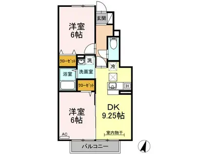 フレールII(2DK/1階)の間取り写真