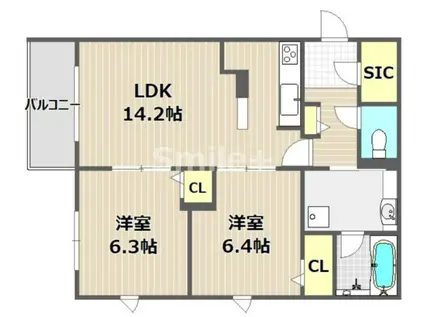 SHALLOWGARDENA棟(2LDK/3階)の間取り写真