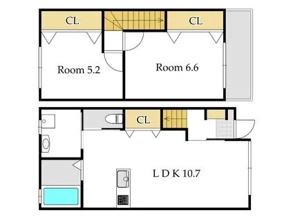 CASA UN.FLEURI(2LDK/1階)の間取り写真