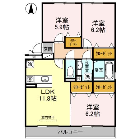スカイヒルズひかり(3LDK/2階)の間取り写真