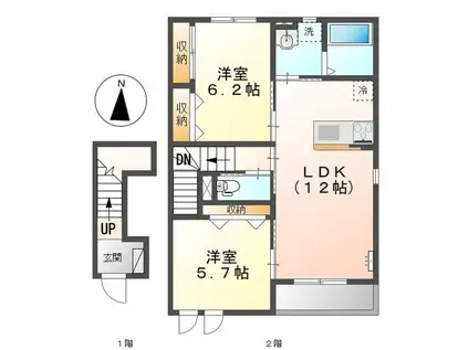 ベッテル当知(2LDK/2階)の間取り写真