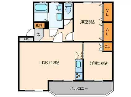 ジェンテ泉崎(2LDK/1階)の間取り写真