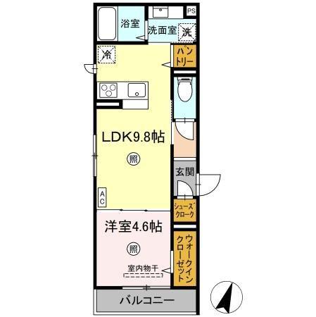 レーヴ・ウェル松代(1LDK/2階)の間取り写真