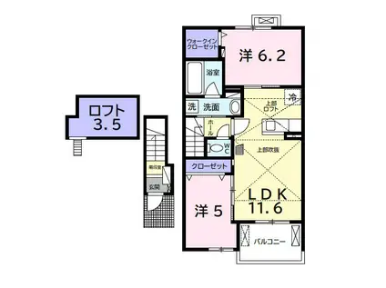 カトレア ピンク(2LDK/2階)の間取り写真
